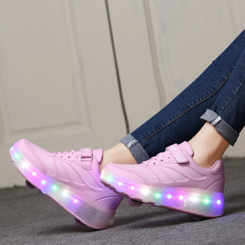 Heelies/светодиодный светильник; кроссовки с двойным двумя колесами для мальчиков и девочек; повседневная обувь на роликовых коньках для мальчиков и девочек; Zapatillas Zapatos Con Ruedas