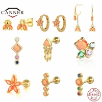 canner 925 sterling silver orange crystal zircon small ear stud earrings for women birthday gift huggie piercing earring jewelry