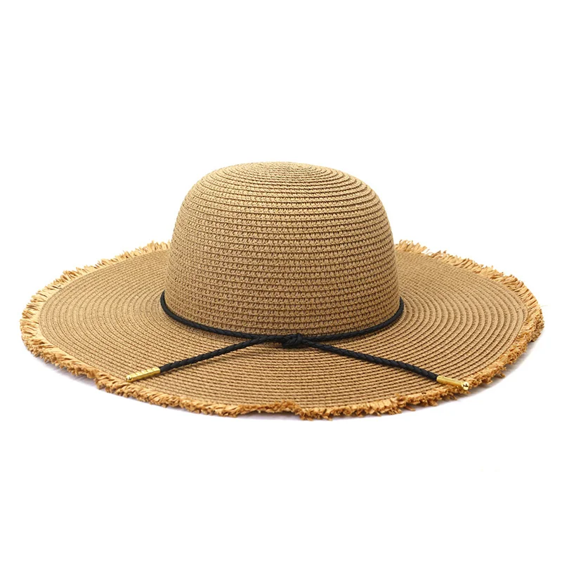 

Шляпа женская Соломенная с широкими полями и Круглым Верхом, Солнцезащитная пляжная Панама цвета хаки, уличная шляпа с полями 11 см, лето