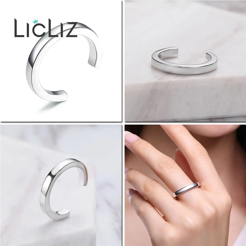 LicLiz 925 пробы серебряные открытые регулируемые манжеты кольца для женщин круглое