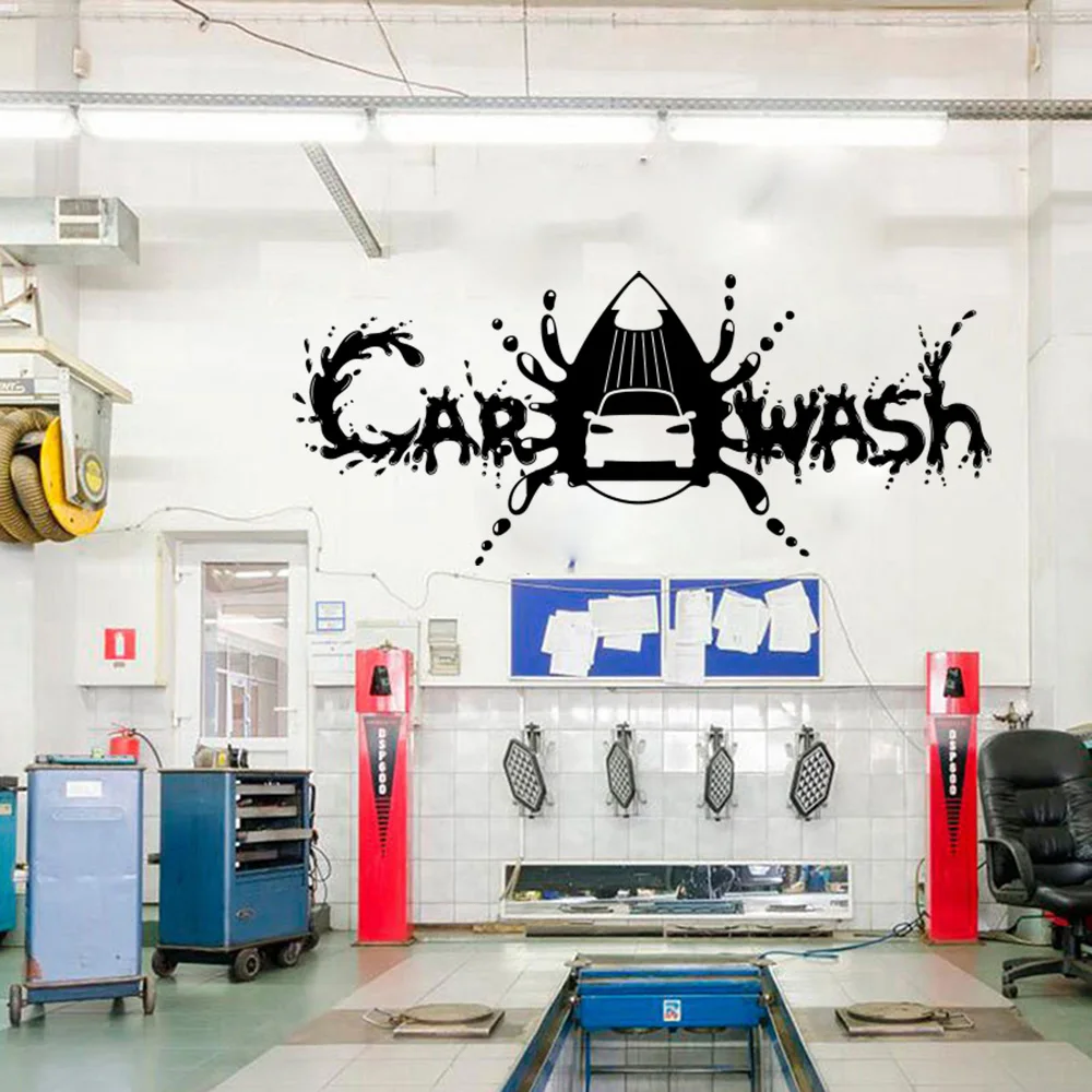 Large Wash Car Water Clean Wall Decal Garage Auto Car Repair Service Wall Sticker Man Cave Vinyl Shop Store Decor