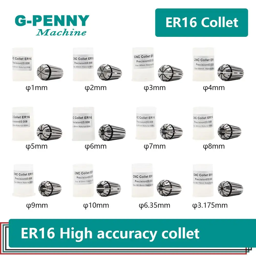 

High Quality ! ER16 CNC spindle motor collet 4mm , 6.35mm, 8mm,Tool Clamping Holder High Accuracy precision less than 0.008mm !