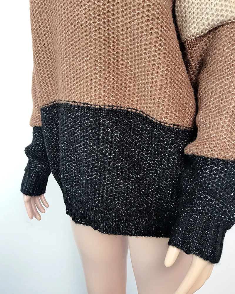 Winter Women sweater Jumpers Autumn Pullovers Patchwork crop sweaters Knitted Sweaters femme oversize vintage striped | Женская одежда