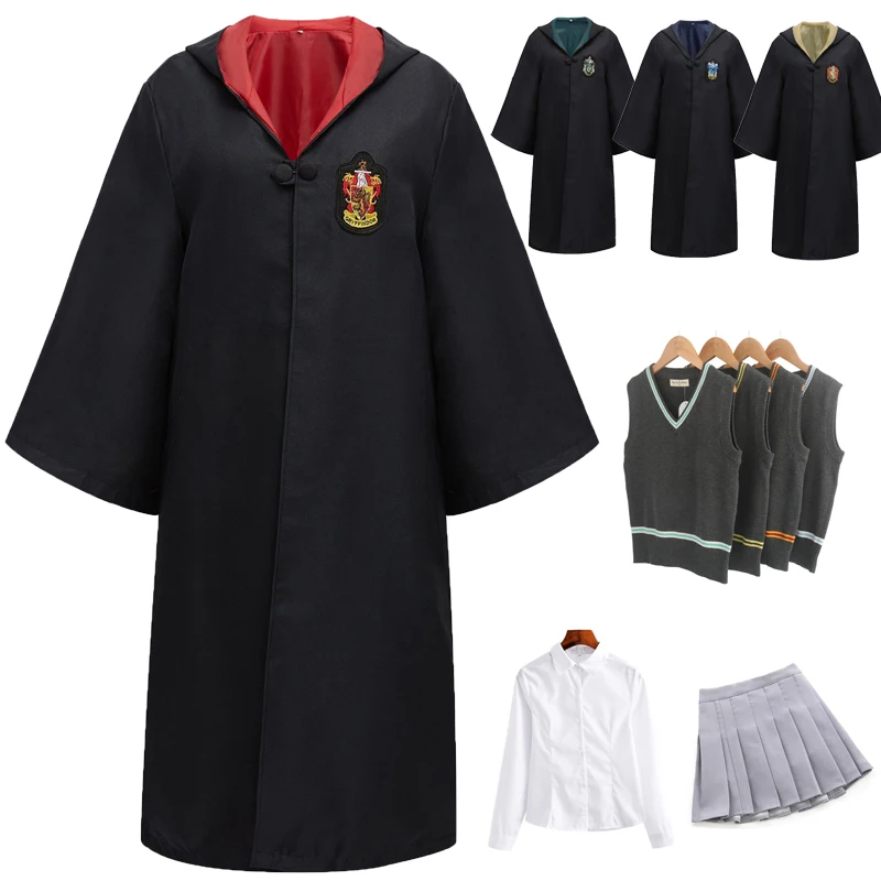 

Women Girls Men Halloween Costume Unisex Adult Children Magic School Robe Cloak Cosplay Wizard Cape Boys Uniform College Cosplay