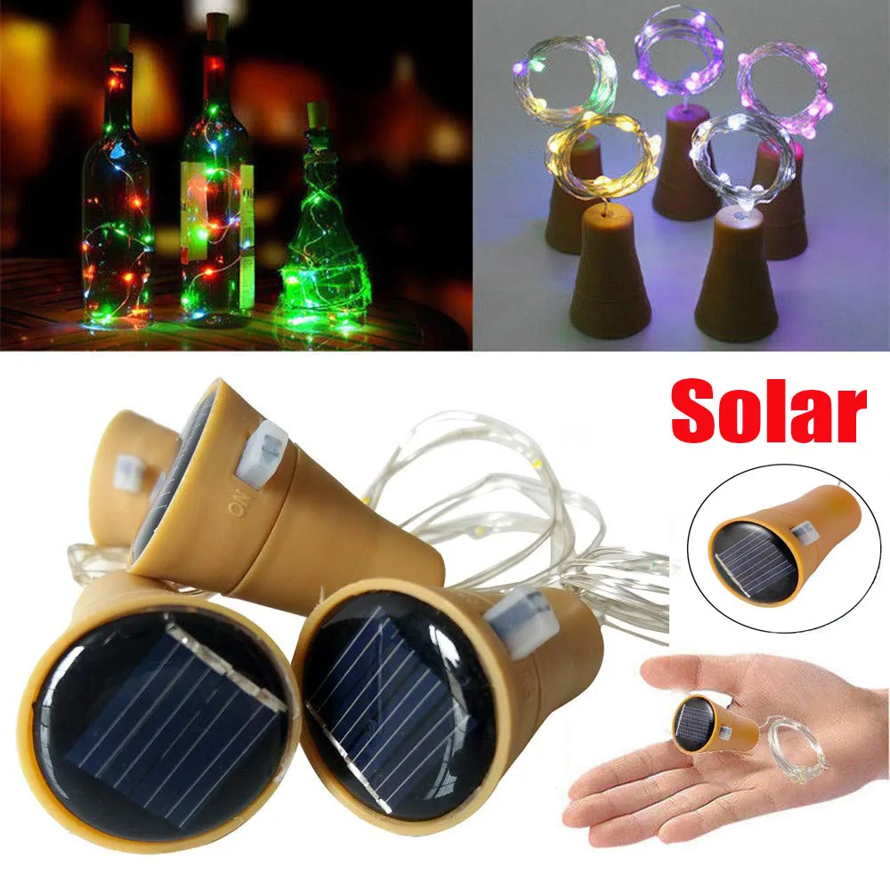 

1M 1.5M 2M Solar Powered Fairy Lights LED Wine Bottle Light Sliver Wire Christmas String Lights For Outdoor Holiday Decoration