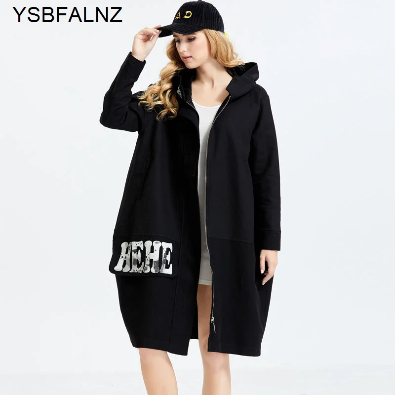 

Black Hooded Womens Overcoat 2021 Autumn Winter Casual Long Jackets Letter Print Long Clothing Acolchado Abrigos Loose Fashion