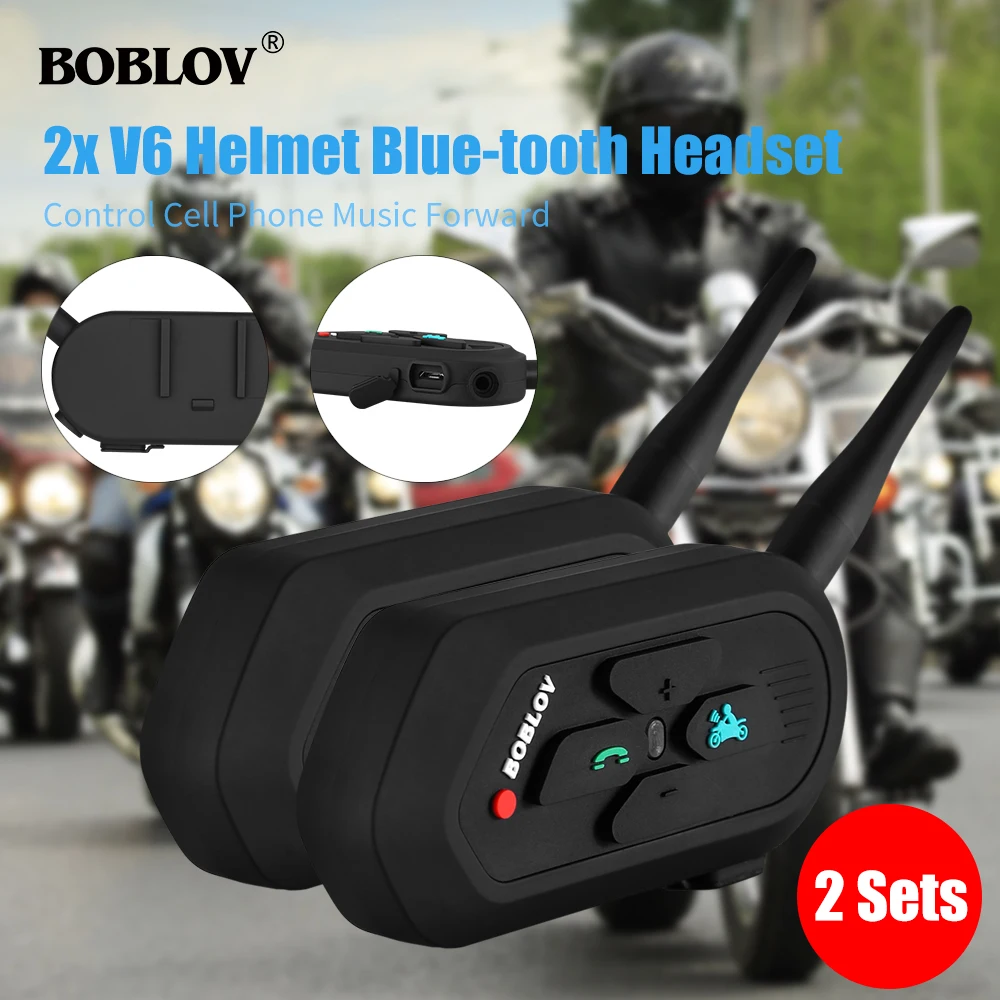 Boblov 2 комплекта V6 Pro Водонепроницаемый 1200 м Мотоциклетный беспроводной BT-3.0 шлем