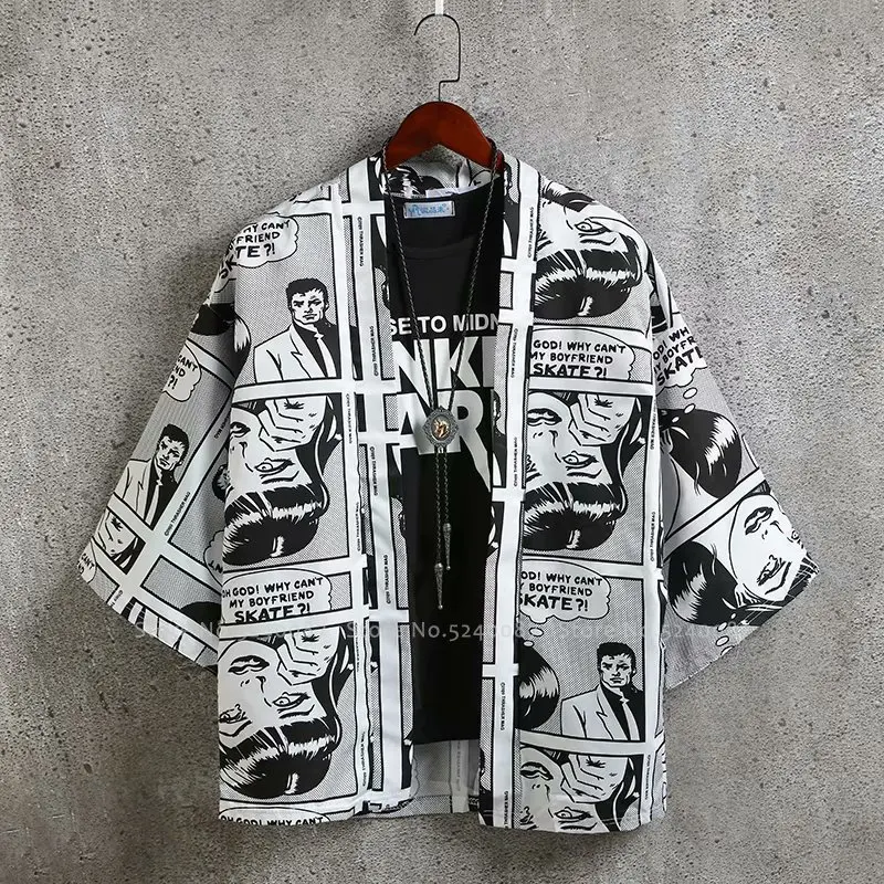 Футболка в японском стиле аниме для мужчин и женщин свободное кимоно хип-хоп