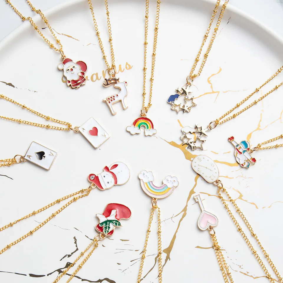 Женские ожерелья в виде милого мультяшного Санта-Клауса лося звезд и Луны