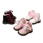 Детские ботинки, осенне-зимняя кожаная обувь для девочек, однотонные ботинки для маленьких девочек, Нескользящие Плюшевые Теплые ботильоны для мальчиков SYJ047