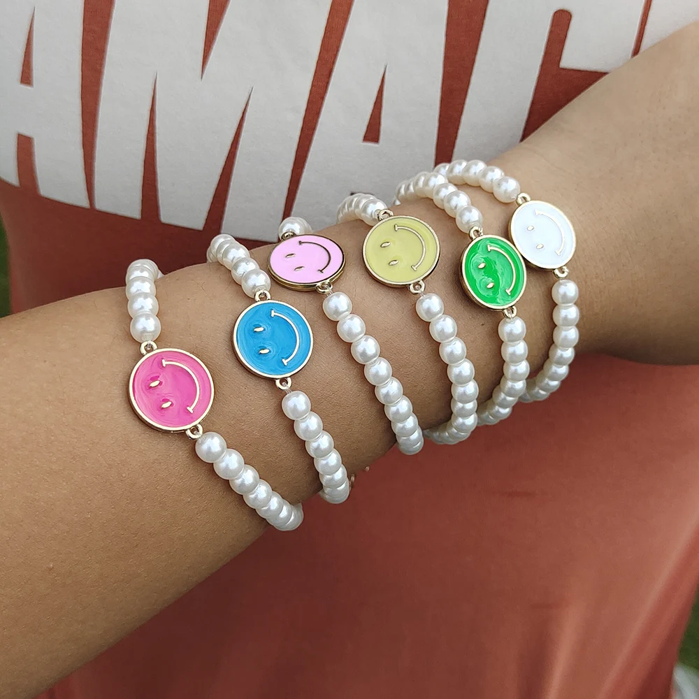 ZX многоцветный эмалированный Шарм-браслет со смайликом для женщин винтажный