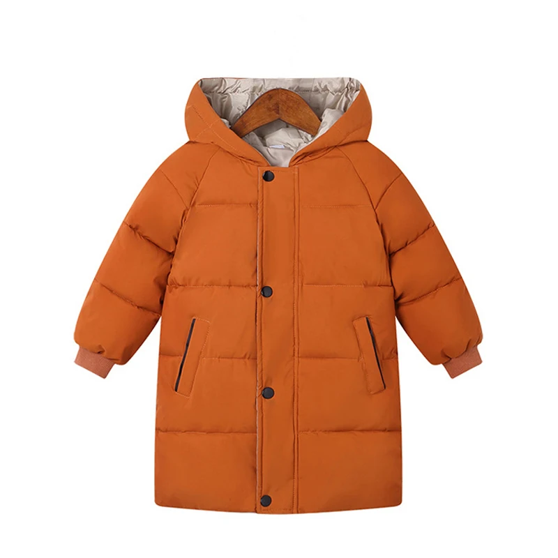 

Winter Jacket For Boys Girls Thick Long Coat Kids Hooded Warm Snowsuit Children Overcoat Solid Color Jackets New Year Snow-Wear