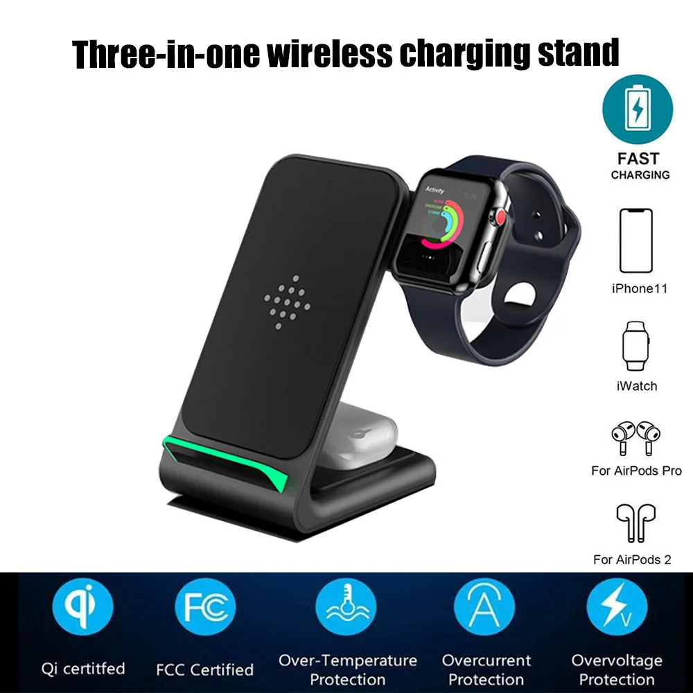 

QI 10W Fast Charge 3 In 1 Wireless Charger For Iphone 12 Pro Charger Dock For Apple Watch 5 4 Airpods Pro Wireless Charge Stand