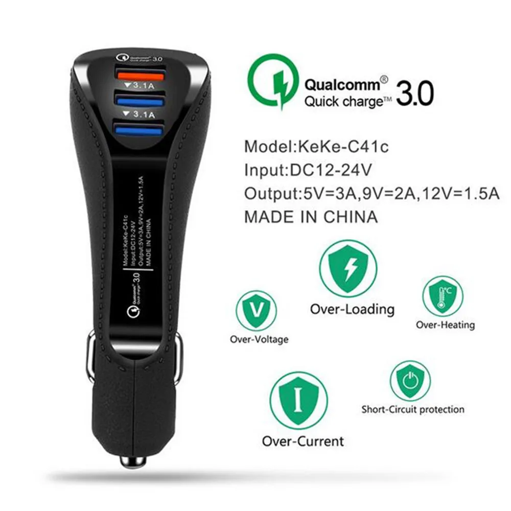 QC3.0 3 порта USB Автомобильное зарядное устройство мобильный телефон автомобильное