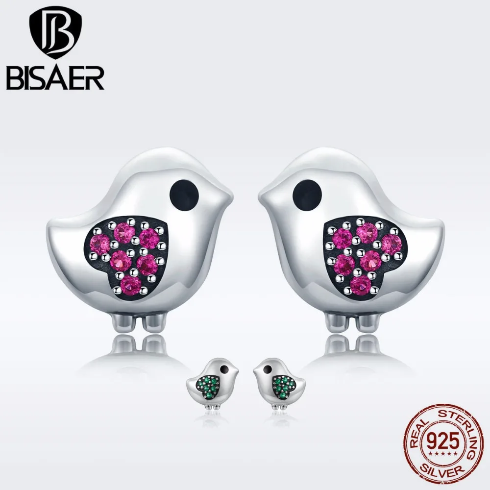 BISAER,, 925 пробы, бижутерия, маленькая птичка, начинающая нестись, маленькие серьги-гвоздики для женщин, модные серебряные ювелирные изделия, S925 GXE319