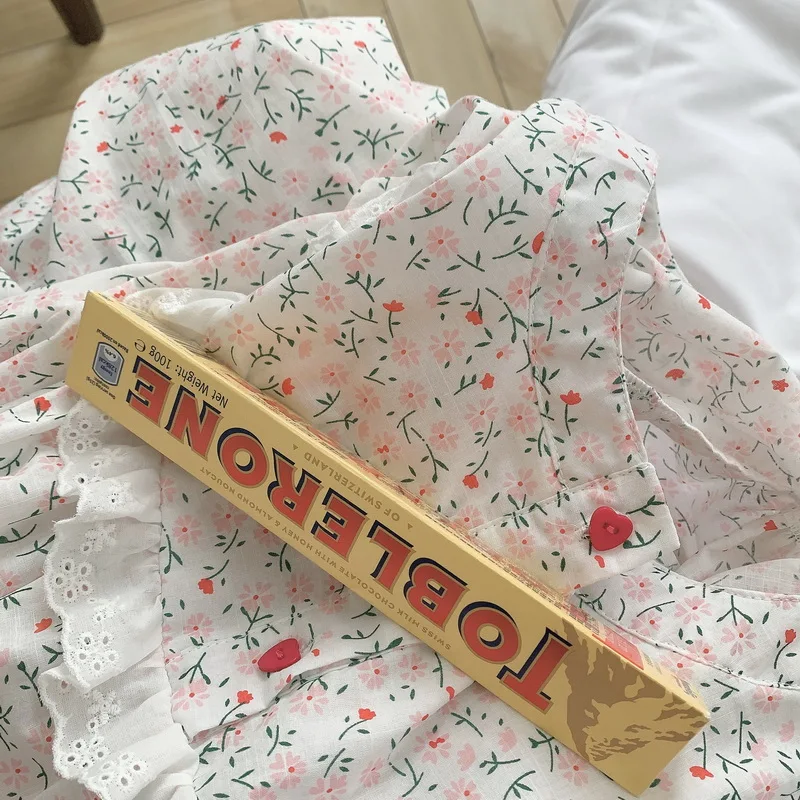 

korean 2021 autumn spring nightgown women homewear dress lacework floral print long sleeve nightdress home clothes mujer L330