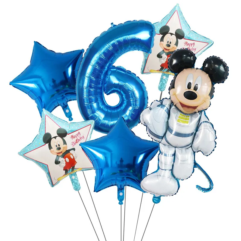 

1 Set 32 Inch Number with Astronaut Mickey Mouse Balloon Boys Girls Child Happy Birthday Party Decorations Balloons Disney Toys