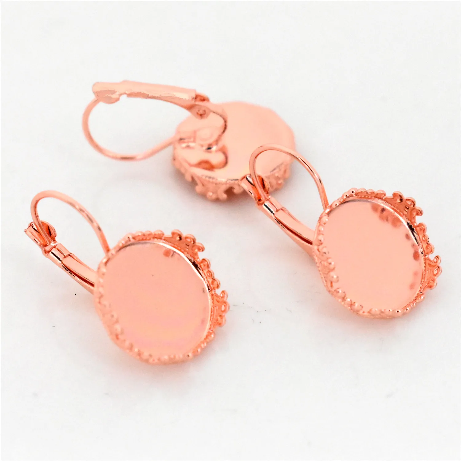 

15mm 10pcs Rose Gold Plated French Lever Back Earrings Blank/Base,Fit 15mm Glass Cabochons,Buttons;Earring Bezels