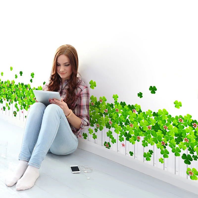 [SHIJUEHEZI] забор свежей зеленой травы плинтус линия Наклейка виниловая DIY Базовая