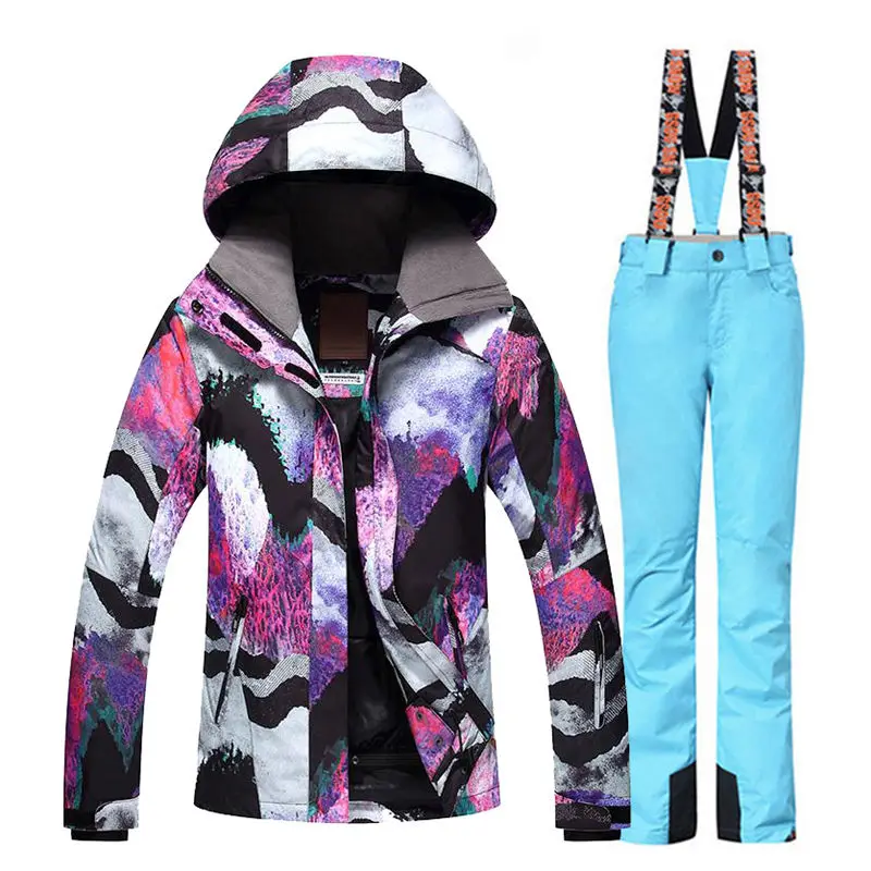 

Brand Gsou Snow Wear Jackets and Bibs Pants Winter Outdoor Sports Snowboarding Suit Sets Waterproof Windproof Skiing for Women's