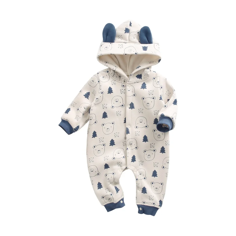 Животный принт ползающий хаки медведь утолщенный Детский комбинезон осень и