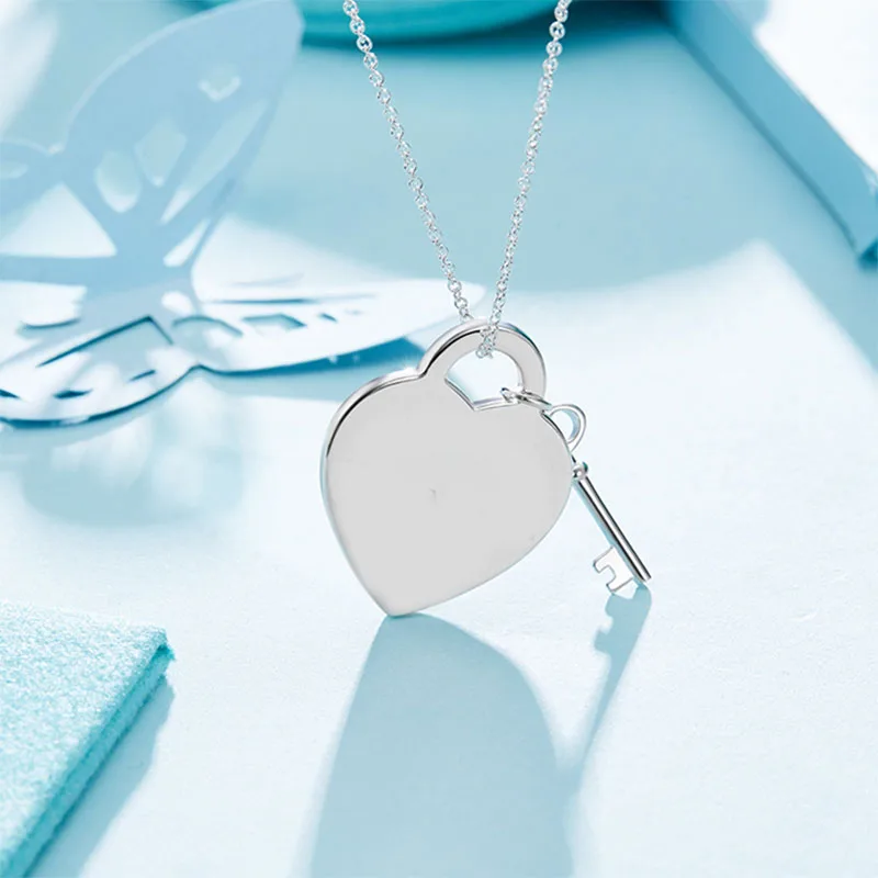 

S925 Silver Necklace Classic Fashion Key Heart Brand Pendant Charm Lady Necklace