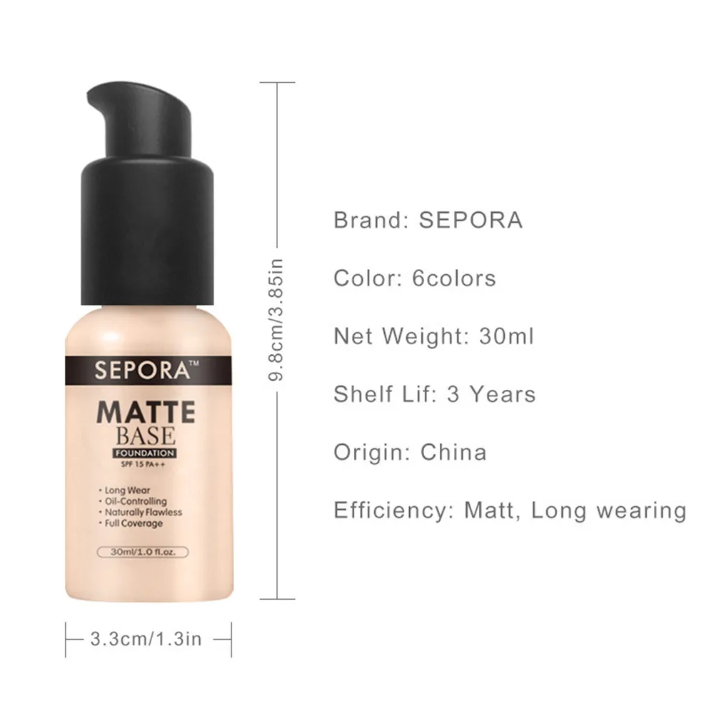 

30ml Face Matte Liquid Foundation Base Makeup Oil Control 24 Hours Lasting Concealer Full Coverage Waterproof Contour Makeup