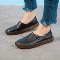 2018 women shoes spring summer flat loafers genuine leather slip on casual shoes for women vintage hand made flats high quality