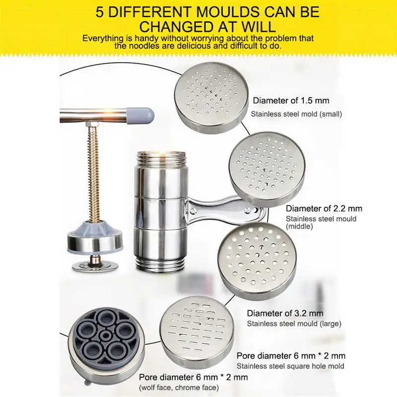 Newest Stainless Steel Manual Noodle Maker Household Pastas Making Machine Presse Pasta Fruits Juicer 5 Different Molds | Дом и сад