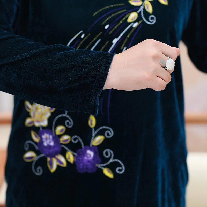 Женская бархатная блузка для пожилых женщин золотистая с длинным рукавом и