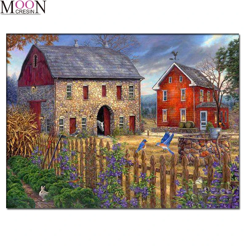 

Needlework Diy Diamond Painting Village Courtyard Embroidery Cross Stitch Mosaic Full Square Round Drill Rhinestones Home Decor