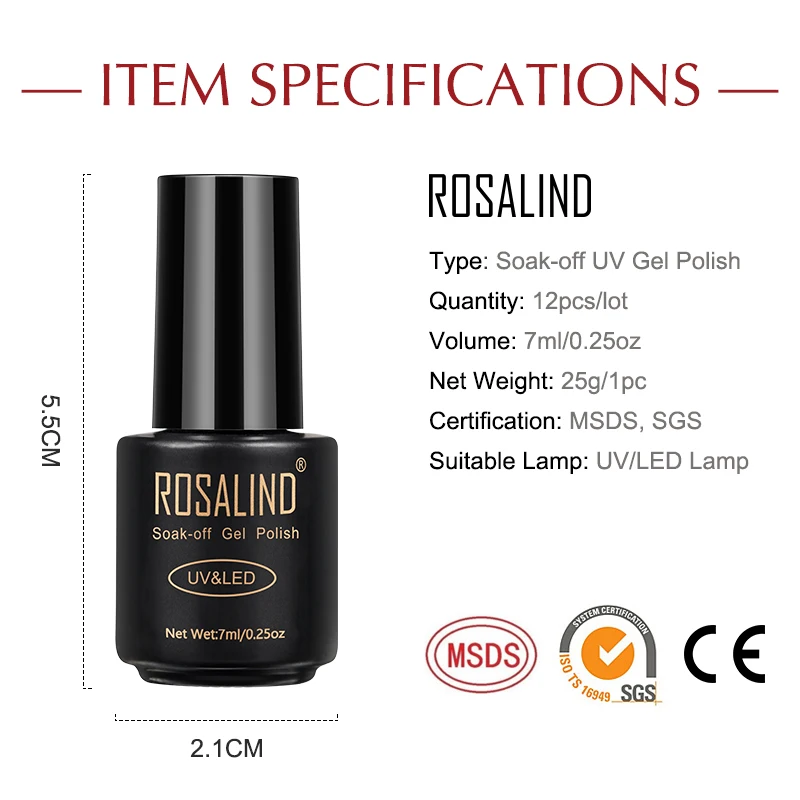 

ROSALIND Gel Nail Polish Kit Semi Permanent Hybrid Varnish Set All For Manicure Gel Nail UV LED Gel Lacquer Soak Off Nail Art
