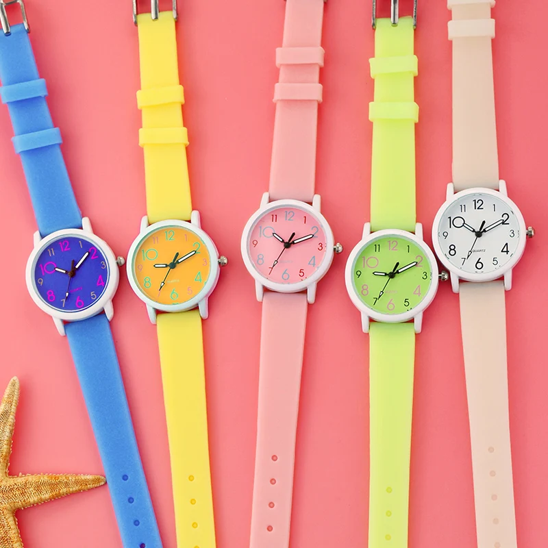 Детские наручные часы Мультяшные карамельных цветов резиновые кварцевые лучший