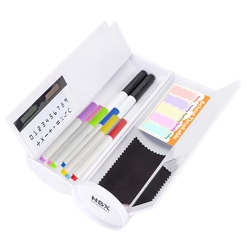 nbx pencil case abs material pencil box with electronic clock watch solar calculator pencilcase for boys girls school stationery free global shipping