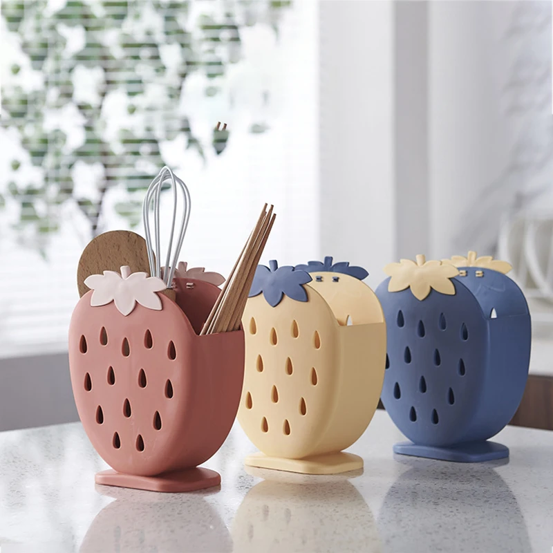 

Kitchen tableware rack strawberry chopstick rack drain rack hollow storage tableware drying rack spoon fork knife rack kitchen
