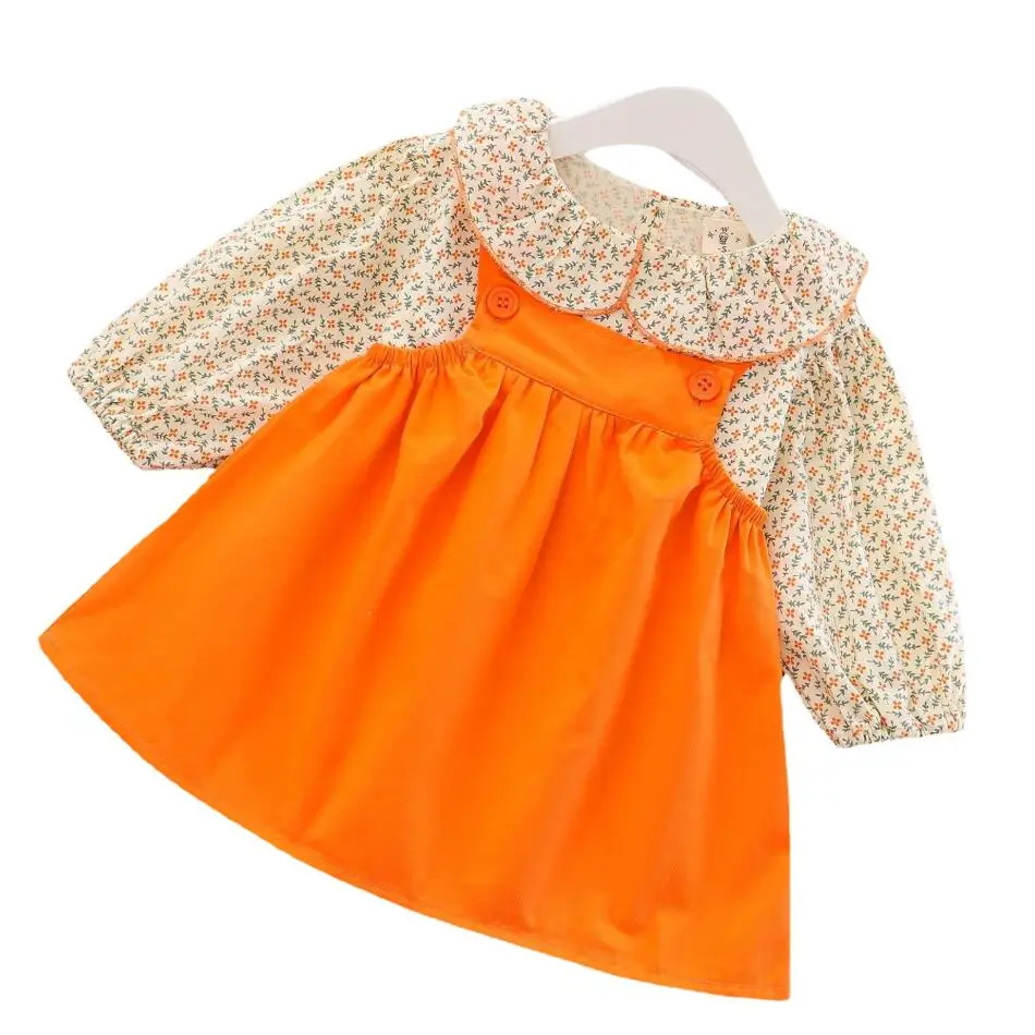 

Новинка, корейский стиль, рубашка с цветочным рисунком для маленьких девочек + платья на бретельках, Одежда для новорожденных, комплект из 2 ...