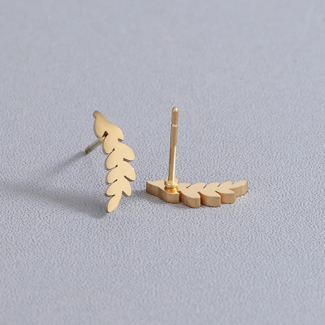 Kinitial Stainless Steel Olive Branch Leaf Stud Earrings for Women 2019 Boho Earring Vintage Fashion Statement Party Jewelry | Украшения и