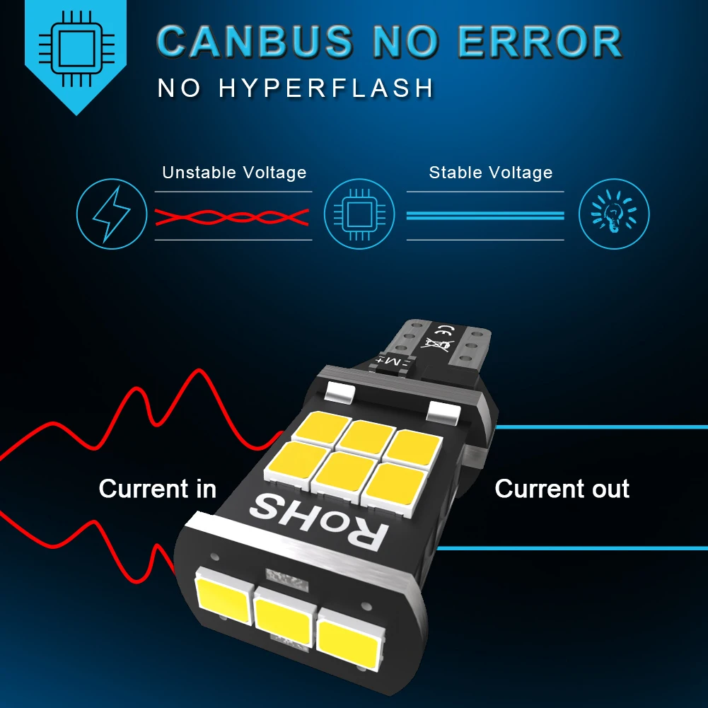 2Pcs T15 W16W LED Canbus Error Free Car Reverse Lights 921 912 Bulb AUTO Signal Lamp 6000K White for BMW VW Ford Lada Audi | Автомобили и