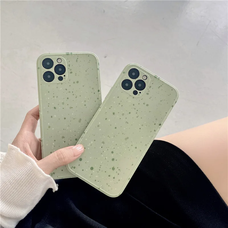 retro korean splash ink matcha green art phone case for iphone 11 12 pro max xs max xr xs 7 8 plus x 7plus case cute soft cover free global shipping