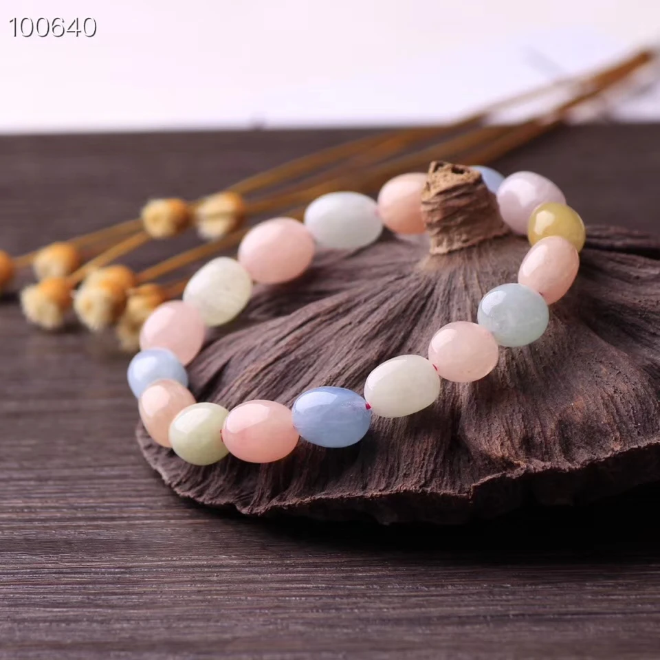 Оригинальный натуральный красочный Morganite Beryl Beads браслет 10 мм овальной Женщины