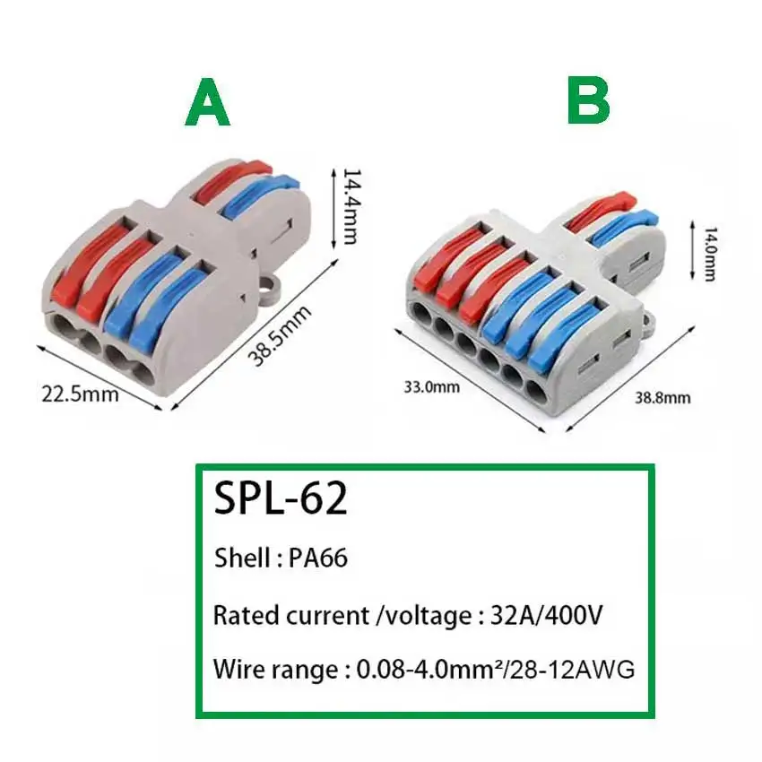 

5Pcs SPL-42/62 Mini Fast Wire Connector Universal Wiring Cable Connector Push-in Conductor Terminal Block DIY YOU