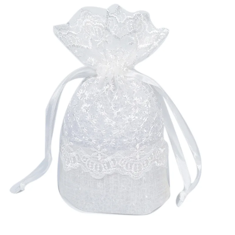Creative 10PCS 10x14cm White Lace Flower Organza Drawstring Bags Pouches Jewelry Wedding Gift | Украшения и аксессуары
