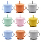 Детские Чашки для кормления, силиконовая чашка с защитой от протечек, с силиконовыми крышками