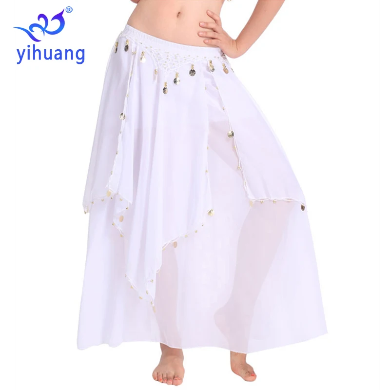 

Gold Coins Belly Dance Skirts Indian Dance Skirt Performance Wear Costumes Christmas Halloween Carnival Skirts Chiffon
