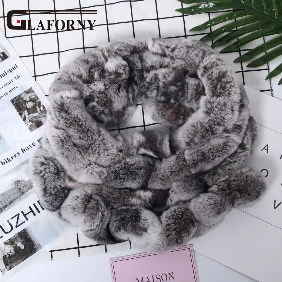 Glaforny, новинка, женские шарфы из меха кролика Рекс, кольца, зимний теплый меховой шарф, шарфы, снуд, высокое качество, натуральный мех, однотонный, модный