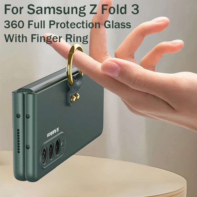 

Finger Ring Holder Phone Case For Samsung Z Fold 3 Full Protection Tempered Glass Cases Shockproof Bumper Cover For Galaxy Fold3