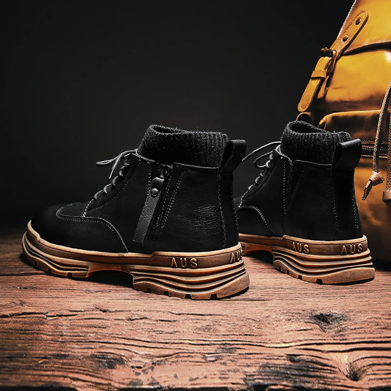 

2020 Boots Mens Leather Dress Black Platform Cowboy Ankle Boots Winter Fur Men Waterproof Motorcycle Western Man Boots Coturno