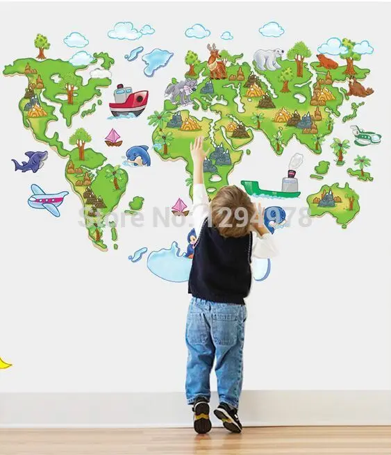 

Europe Style Creative Cartoon World Map DIY Removable Wall Stickers Kids Room Nursery Living Room Home Decor Wall Decal ABC1001