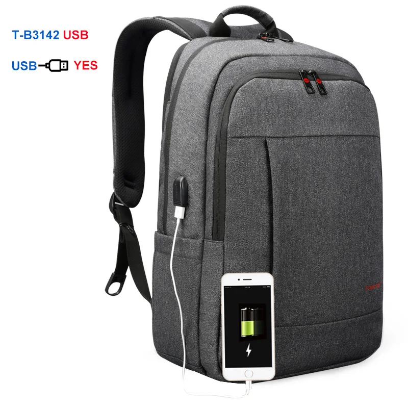 Tigernu Анти Вор USB рюкзак 15,6- 17 дюймов ноутбук рюкзак для женщин, мужчин, школьная сумка женский мужской рюкзак путешестви - Цвет: USB Black grey