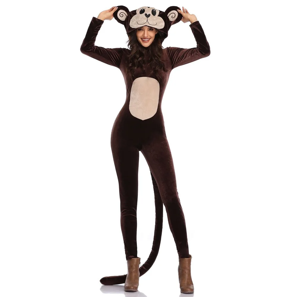 Новый стиль комбинезон для взрослых коричневая обезяна одежда женщин косплей